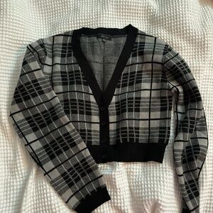 Love Tree Black and Gray Plaid Cardigan Sweater